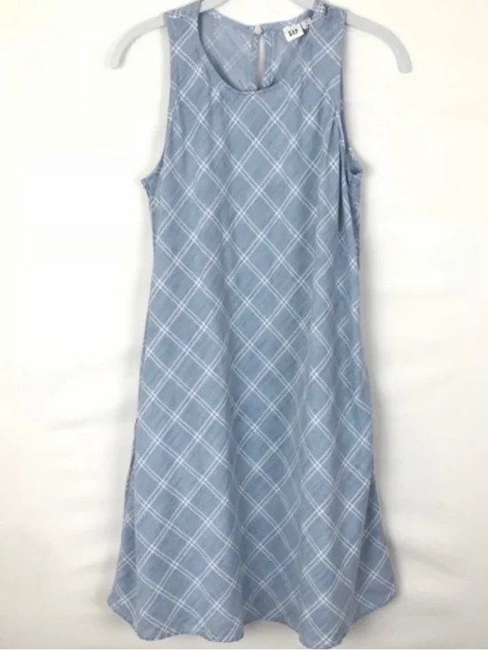 GAP Light Blue Plaid Sleeveless A-Line Dress ** Bundle 5/$15 - Picture 1 of 3